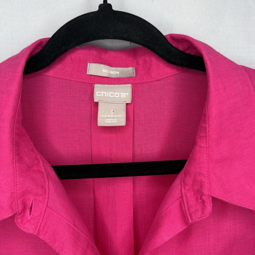 NWOT Chicos No Iron 100% Linen Pink Shirt Blouse Top 3/4 Sleeve Sz 3 (16/18) XL - Picture 5 of 7